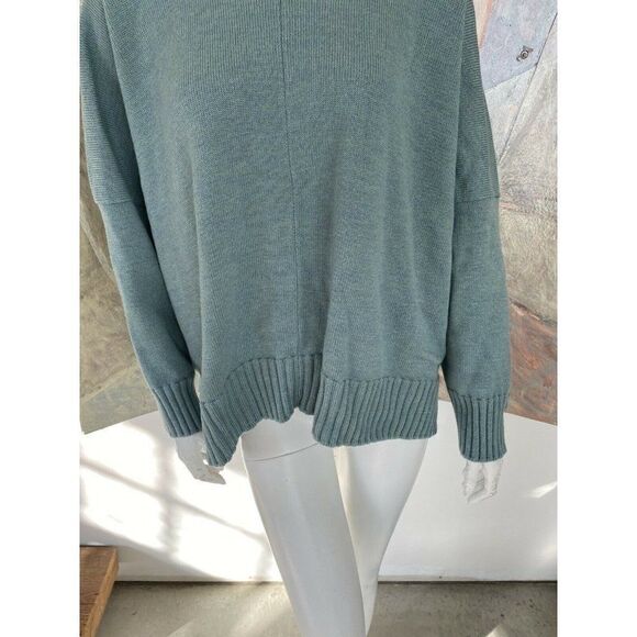 Eskandar Sweater Blue Merino Wool Ribbed Turtleneck Hi Low Medium / Large - Picture 4 of 12